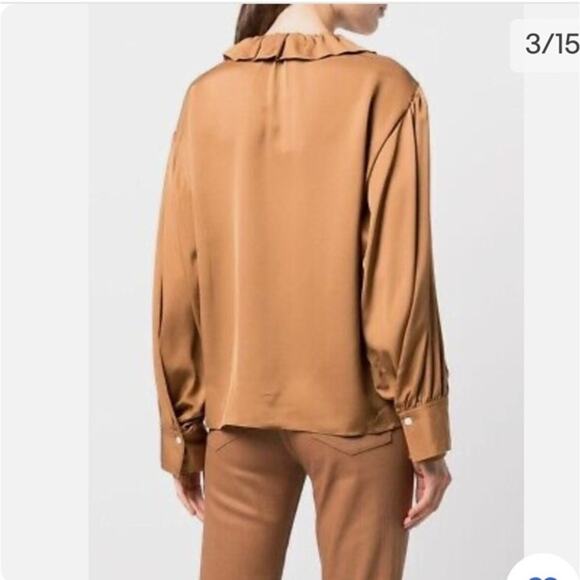 FRAME ruffle-collar SILK‎ blouse camel loose fit Size XS NWOT - Picture 4 of 7